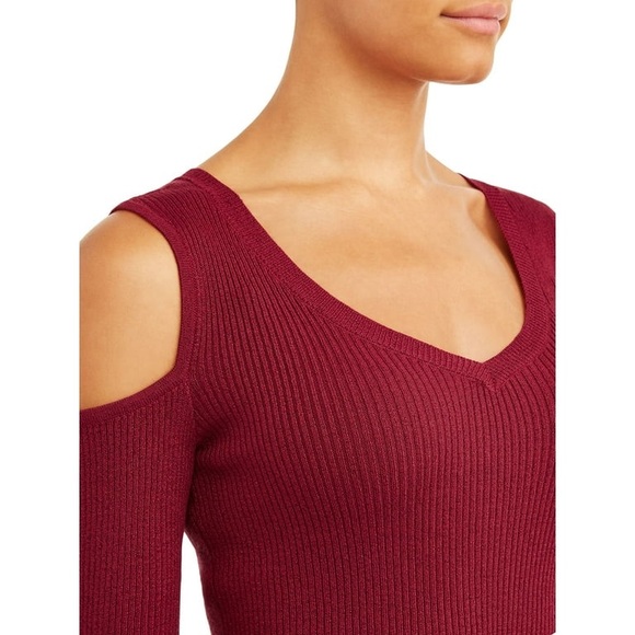 COPY - New Sofia Vergara Cold-Shoulder Metallic Ribbed V-Neck Knit Top Women's … - Picture 3 of 4